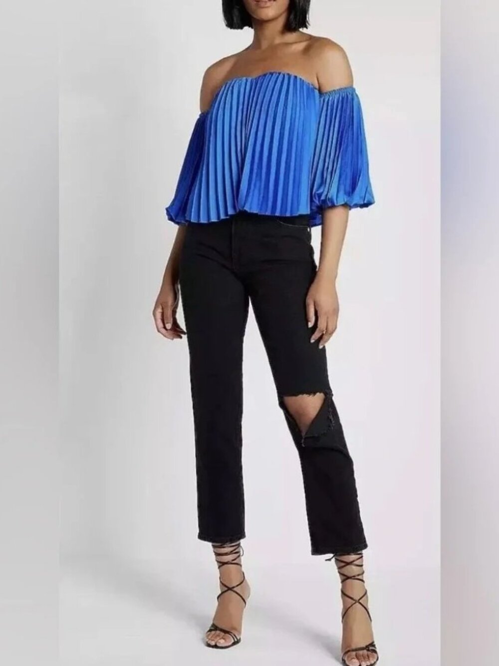 EXPRESS womens BLOUSE royal blue PLEATED top LINED shirt SIZE M